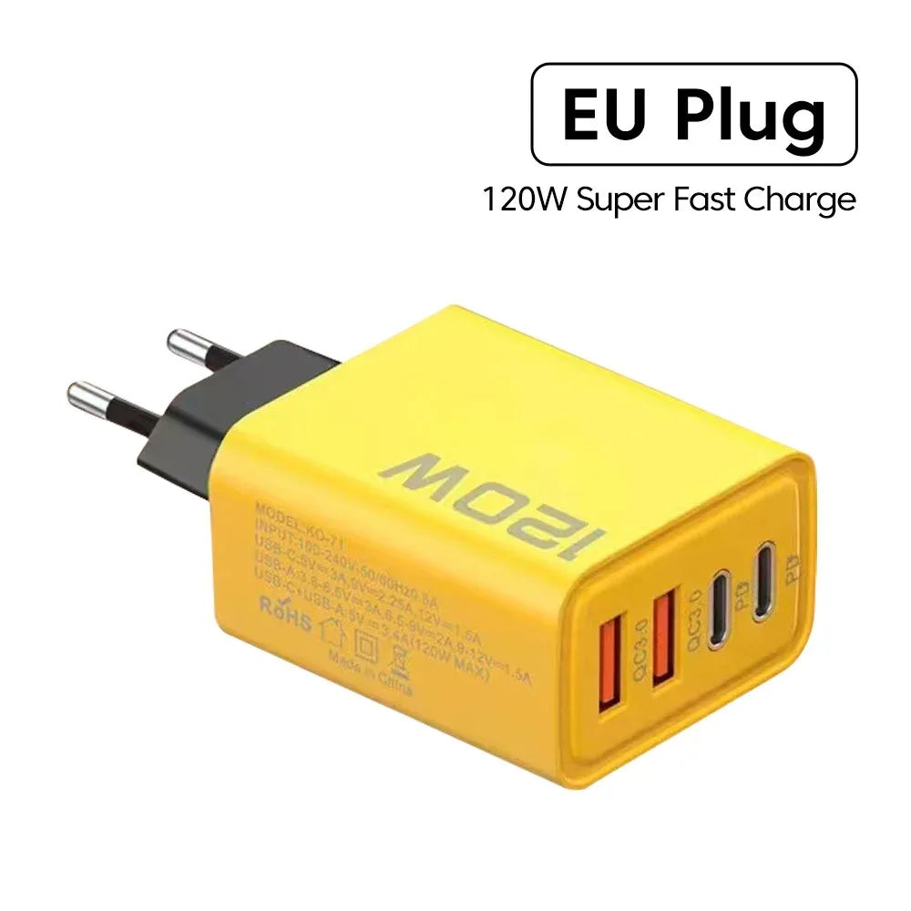 4 Ports USB C PD Charger Quick Charge 3.0 Type C USB Phone Chargers Fast Charging Adapter For iPhone 16 15 Samsung Xiaomi Huawei